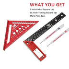 Rafter Square 7 Inch and Framing Square 12 Inch Carpenter Square Set, Woodworking Square Tool, Aluminum Squares Metal Ruler for Woodworking