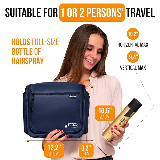 Travel Toiletry Bag for Men and Women - Large Hanging Toiletry Organizer - Waterproof Hygiene Bag with Metal XXL Swivel Hook, with Sturdy Zippers and 19 Compartments for Toiletries, Makeup, Cosmetics