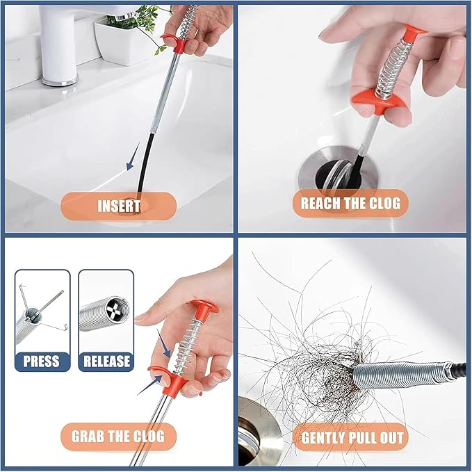 Drain Snake Hair Drain Clog Remover Tool - 114inch Sink Drain Cleaner for Toilet Sewer Shower Kitchen Bathroom Tub Clogged Drains Opener Cleaning Tool