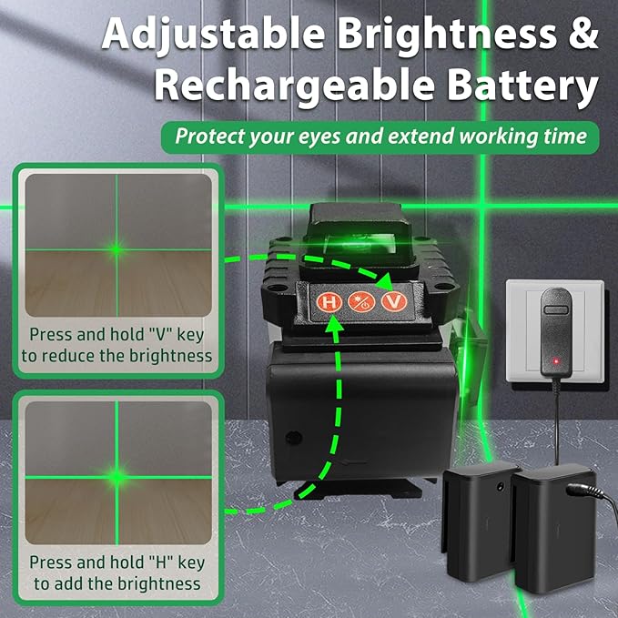 Laser Level, ZPD Laser Level with Tripod, 4 x 360 Self Leveling Laser Measuring Tool Green Lazer Level 16 Line Level Laser 360 Self Leveling for Construction, Home Renovation, Picture Hanging