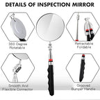 1 Pcs Telescoping Inspection Mirror Mechanics Automotive Tool with Long Handle Extendable Mirror on a Stick for Technicians Mechanics Contractors Checking Observation(Black,85mm Round)