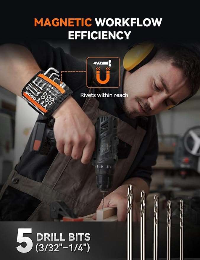 Professional Rivet Gun Kit with 5 Drill Bits & Magnetic Wristband - Heavy Duty Two-Handed Riveter for Metal, Gutter, Automotive - Includes 210 Assorted Rivets