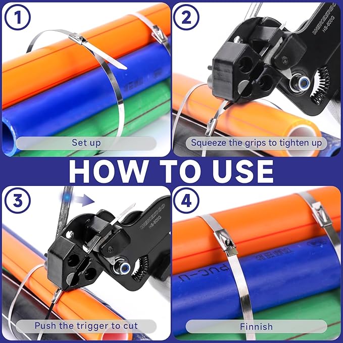 Stainless Steel Cable Tie Gun - Heavy Duty Zip Tie Tightener Tool with Tensioning & Cutting Function, Perfect for Industrial, Automotive, and Home Use