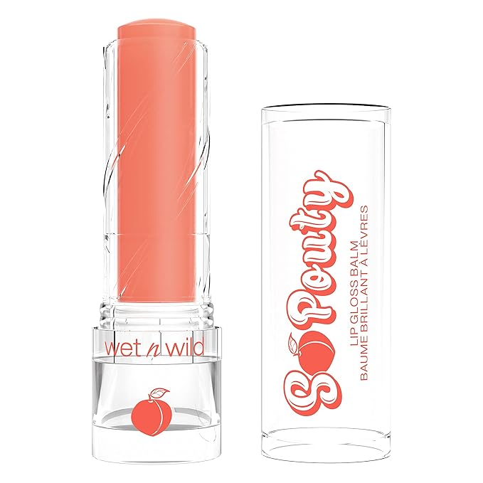 wet n wild Perfect Pout So Pouty Shine Tinted Lip Balm Peach Flavored, Hyaluronic Acid, Vegan Collagen, Moisturizing For Dry Lip Care, Pink-VeraVaultWomen