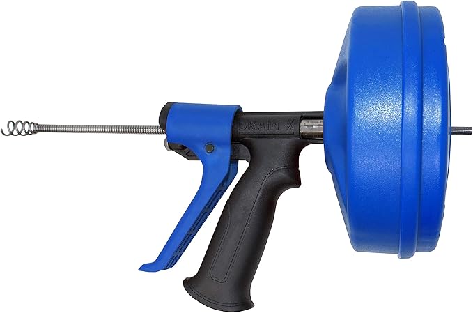 DrainX SPINFEED 35 Foot Snake Drum Auger | Drill Power or Manual Use - Auto Extend and Retract Snake | Work Gloves and Storage Bag Included