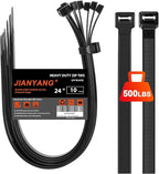 Long Zip Ties Heavy Duty 24 inch，500 LBS Tensile Strength With Double Sided Toothed Super Durable Cable Ties ，Extra Large Wire Ties Adjustable Nylon Tie Wraps for Indoor Outdoor （10 Pack Black）
