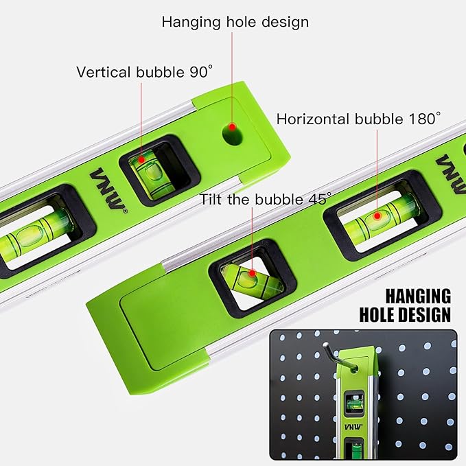 9 Inch Torpedo Level, Magnetic Bubble Level with 45°/90°/180° Bubble Vials, Shock Resistant Leveler Tool for Measuring (2)