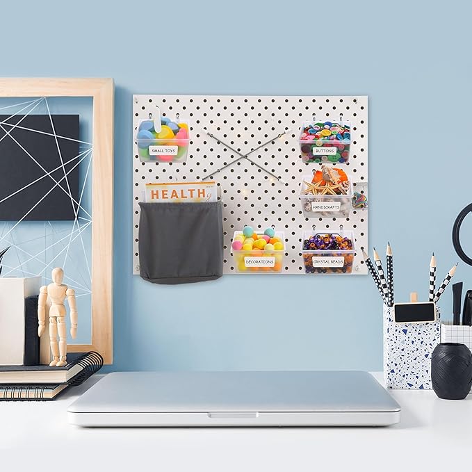 20 PCS Pegboard Cups Pegboard Bins Set, Pegboard Wall Organizer with Hooks and Loops, Pegboard Wall Containers Clear Peg Hooks Assortment Organizer Accessory for Garage Storage