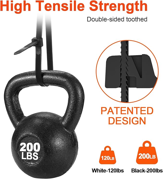 Zip Ties Heavy Duty 12+12 inch,V-Shaped Toothed Double Sided With 200 LBS Tensile Strength Cable Ties ，Extra Large Wire Ties Adjustable Nylon Tie Wraps for Indoor Outdoor Black and White（100 Pack）