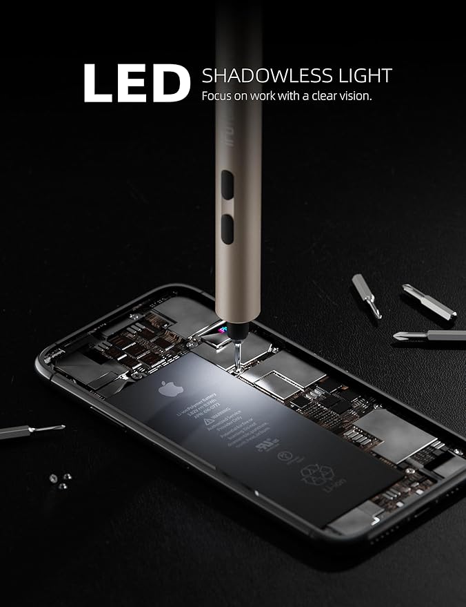 iFu Mini Electric Screwdriver, 42 in 1 Precision Screwdriver Set – Small Cordless Power Screwdriver with LED Light & 37 Magnetic Bits, Repair Tool for Phone Laptop Camera Watch Computer