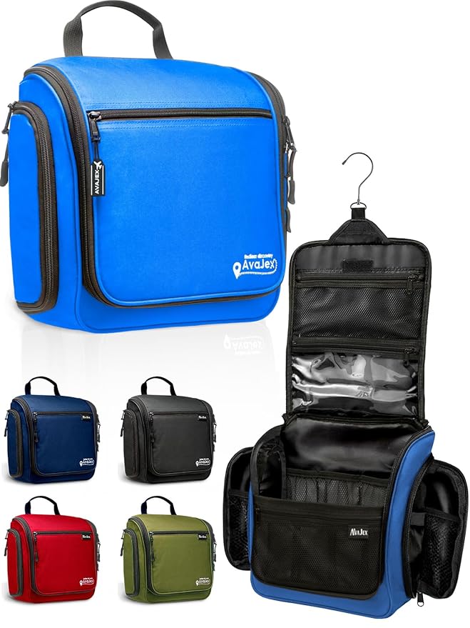 Large Hanging Toiletry Organizer - Travel Toiletry Bag for Men and Women - Waterproof Hygiene Bag with Metal XXL Swivel Hook, Sturdy Zippers and 19 Compartments for Toiletries, Makeup (Light Blue)