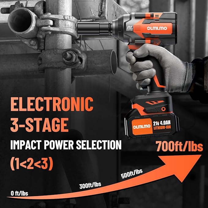 950N.m/700Ft-lbs Cordless Impact Wrench 1/2", 2 * 4.0Ah Battery Brushless Impact Wrench with Fast Charger, 5 Sockets Portable Suitcase for Car Tire DIY