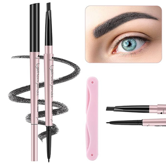 1-Pack Eyebrow Pencil, Brow Pen Dual-ends Thick & Fine Tip Retractable Waterproof Long-lasting Natural Eye Brows Makeup with Eyebrow Trimmer (Black)
