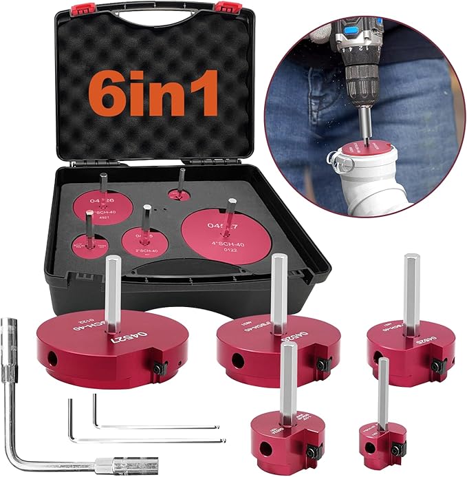 5 Piece PVC Pipe Reamer Kit With A Socket Wrench,MEIFRENSHIP 1" 1.5" 2" 3" 4 Inch Plastic Pipe Fitting Reamer Tools Contain PPR100, PPR150, PPR200, PPR300, PPR400, Fit Into Standard 3/8" & 1/4" Drills