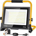 14400LM LED Work Light, 120W Flood Light with 16FT Cord & Switch, Portable Worklight with Stand, 5000K IP66 Waterproof Construction Lighting for Job Site Repairing Workshop Garage