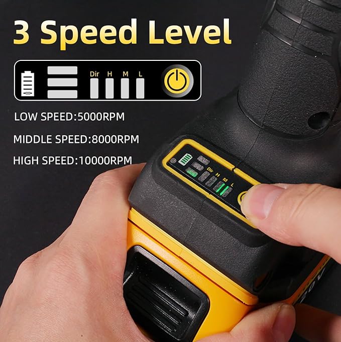 Cordless Angle Grinder Compatible With Dewalt 20V MAX Battery 4-1/2" Grinder Power Tools Battery Powered Brushless 3 Variable Speed For Cutting, Griding, Polishing (Tool Only)