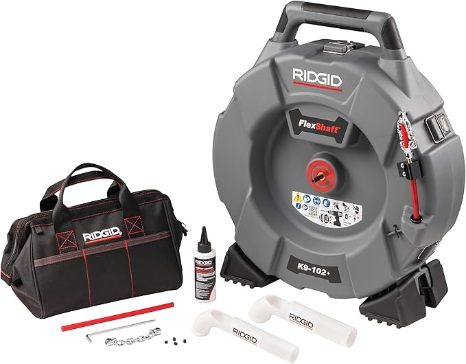 RIDGID 76193 FlexShaft K9-102+ Drain Cleaning Machine for 1 1/4-2" (32-50 mm) Pipes with 50' (15,2 m) 1/4" (6 mm) Cable and Kit