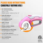 ZEITE 4V Cordless Electric Scissors Cardboard Cutter with 2 x Blades,1 x Storage Case,1 x USB Charging Cable,Rotary Cutter for Box Plastic Carpet Fabric, Easy to Hold and Safety,Pink