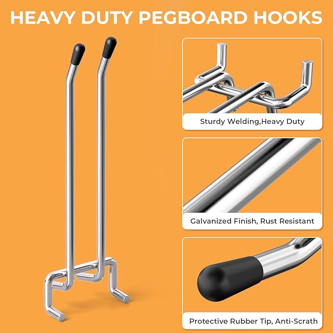INCLY 4/6 Inch Pegboard Hooks, 36 Pack Heavy Duty Double Arm Peg Board Straight Hooks, Peg Board Tool Hangers Fit for 1/4" Pegboard Garage Hanging Tools, Craft Organizing, Kitchen, Store