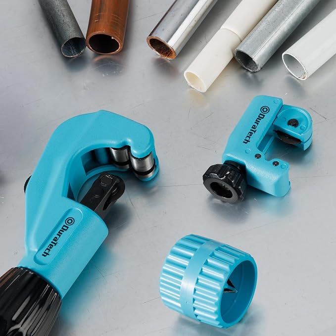 DURATECH 3-Piece Pipe Cutter Set, Tubing Cutter with Derubbing Tool, Mini Tube Cutter and Tube Reamer, Cutting Capacity 1/8" to 1-1/8", Perfect for Copper, Aluminum, Brass, and PVC Tube