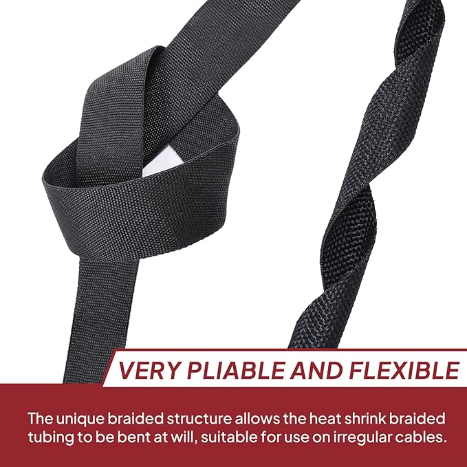 Heat Shrink Braided Sleeving Fabric Tubing 2 in 1 Wiring Harness Tubing Abrasion Resistant Cable Sleeve for Protection Wire/Sheath/Irregular Shape Hose (1"-24ft)