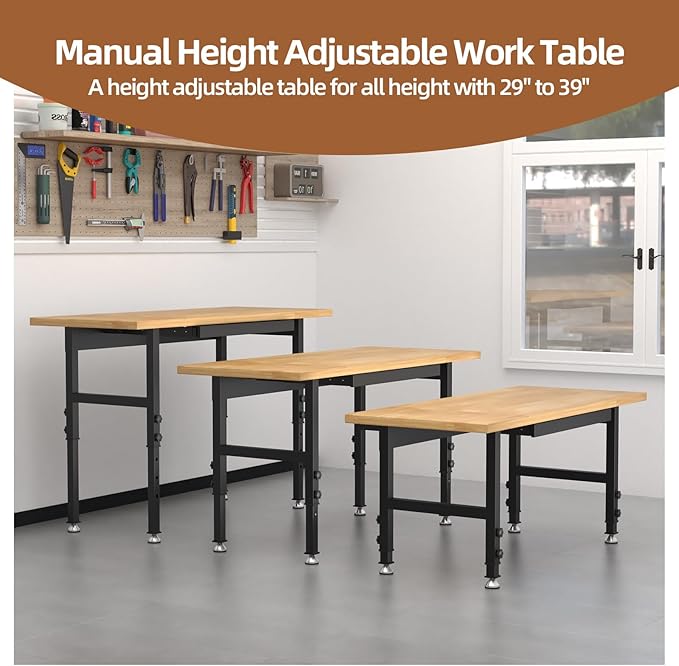 48” Chipboard Wood Work Bench Work Table, Mental Tool Heavy-Duty Adjustable Workbench, 3000 Lbs Capacity Tool Bench Workstation for Garage, Workshop