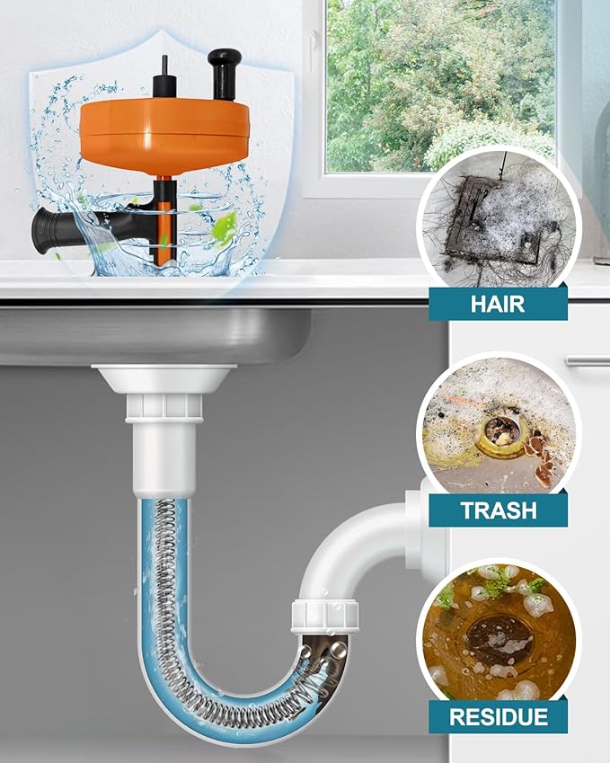 Drain Auger, Plumbing Snake with Drill Adapter, 25 ft Flexible Drain Snake Clog Removal Tool Use Manually or Powered for Kitchen Bathroom Shower Sink, Come with Gloves and Cloth Bag (Orange)