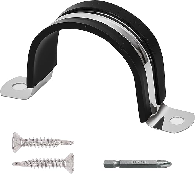 Pipe Clamps NPS 1-1/4 Inches （Φ42MM）- 304 Stainless Steel & Rubber Lining 10 Pack