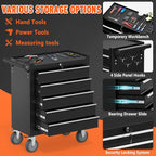 5-Drawer Rolling Tool Chest with Wheels, Metal Tool Box, Large Capacity Tool Storage Cabinet with Keyed Locking, Tool Organizer Box for Garage, Workshop, Warehouse -Black