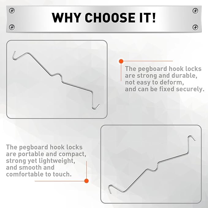 HORUSDY 100-Piece Pegboard Hook Locks & Retainers, Metal Pegboard Clips for 1/4” & 1/8” Peg Boards, Secure Display Hooks & Organizer for Garage, Workshop, Home Storage