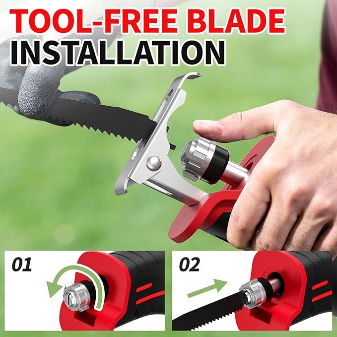 Reciprocating Saw Cordless, 0-3500 SPM Power Reciprocating Saw, Tool-Free Blade Change, Brushless Recipro Saws with 2 * 4.0Ah Battery & 4 Blades, Cordless Saw for Wood/Metal/Plastic Cutting