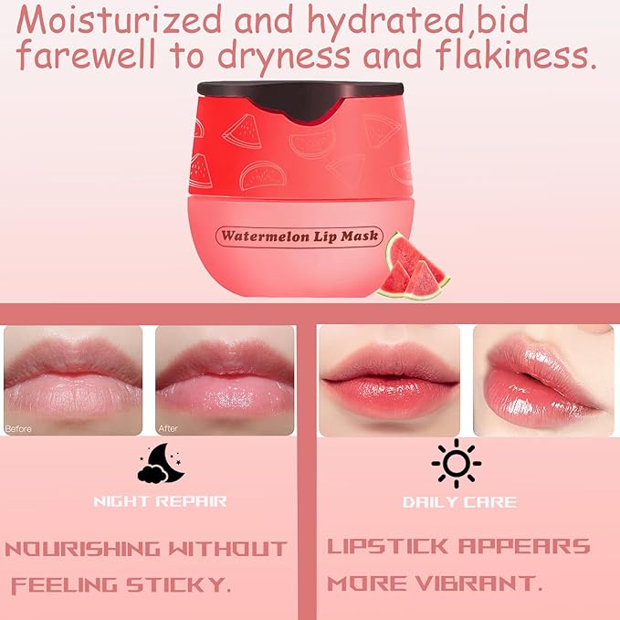 1 PCS Bee Lip Balm Honey Pot, Exfoliating Watermelon Bee Lip Balm Sleeping Lip Mask Overnight with Sticks, Honey Pot Lip Balm Prevention Dry Hydrating and Crack Lip Scrubs-VeraVaultWomen