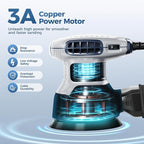 Orbital Random Sander Tool, 360W, 13000 Rpm, 150 * 150Cm, 6 Variable Speeds With Dust Bag, Wood Mouse Palm Hand Sander, Detail Power Rotary Electric Sander, Small Handheld Mini Rotary Sander