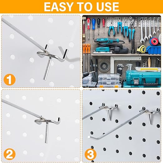 Shimeyao 100 Pcs Peg Board Shelving Hooks Stainless Steel Hanging Board Pegs Wall Display Hooks Bulk for 1/8 1/4 Garage Storage Organizer Accessories(6 Inch,Silver)