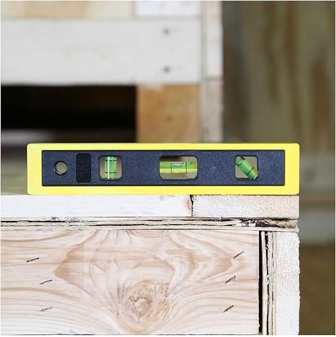 Mayes 10791 Torpedo Level 9", Compact Level Tool for Curved and Flat Surfaces, 3 High-Visibility Small Level Vials with V-Groove Edge, Leveling Tool Made in USA