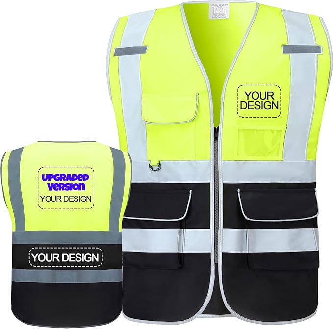 BeautyWill Custom Safety Vest Customized Logo Class 2 High Visibility Reflective Vest with Pockets Construction workwear