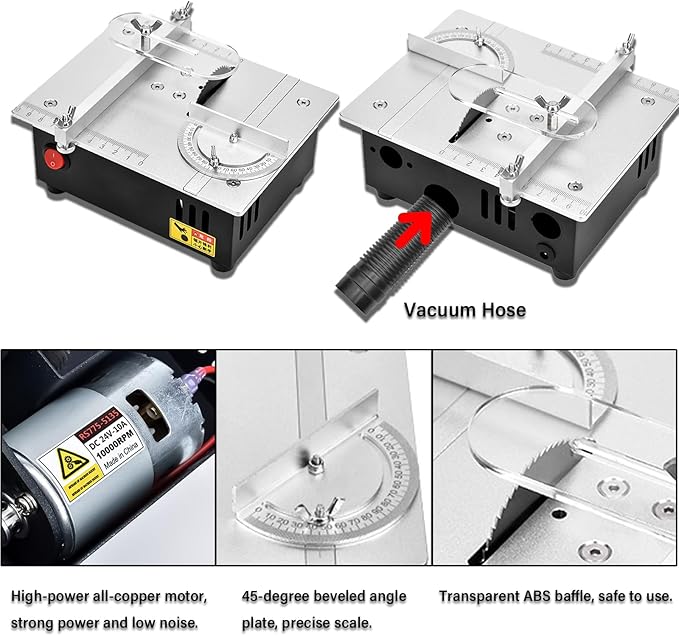 Precision Mini Electric Table Saw, DIY Hobby Handmade Woodworking Bench Cutting Machine Adjustable Cut Depth Small Desktop Saw for Miniature Wood Craft (Regular style)