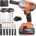 Cordless Impact Wrench, 665Ft-Ibs (900N.m) 1/2" Electric Impact Wrench, 21V Power Impact Drill with 2x 4.0Ah Battery, 6 Sockets, 8 Drill, 6 Screws, Impact Gun Variable Speeds for Car/Truck/Mower