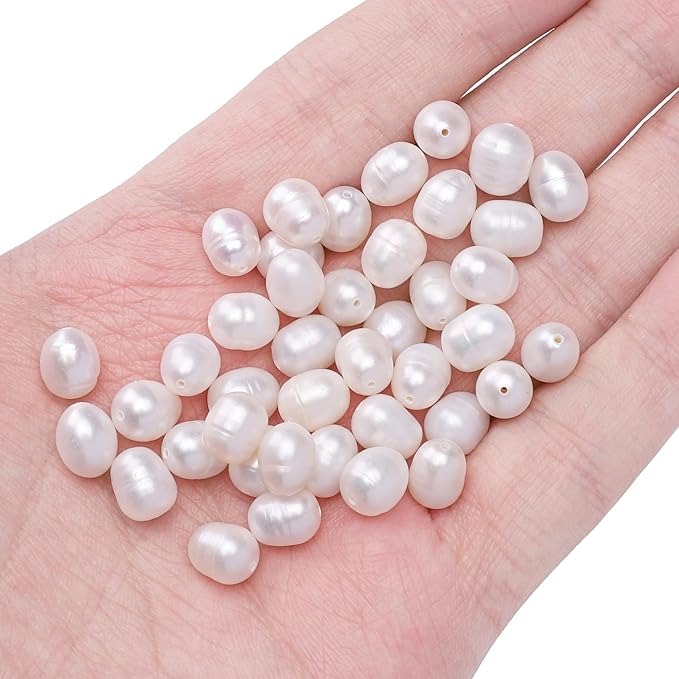Natural Pearl Beads Rice 7-8mm White Freshwater Cultured Loose Gemstone Beads for DIY Jewelry Making 13.8''/Strand HQ