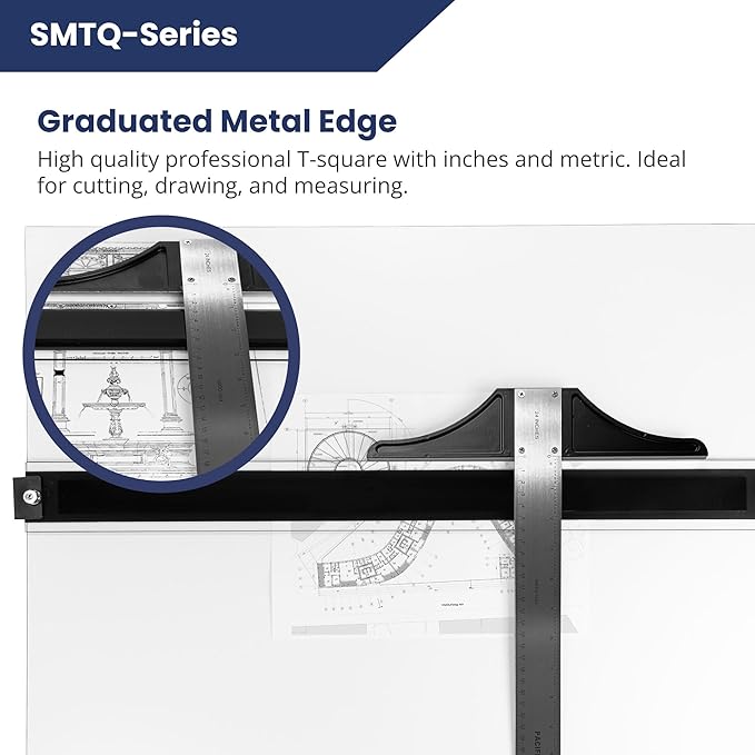 Pacific Arc 24 Inch T Square, Traditional Stainless Steel, Graduated Inch and Metric