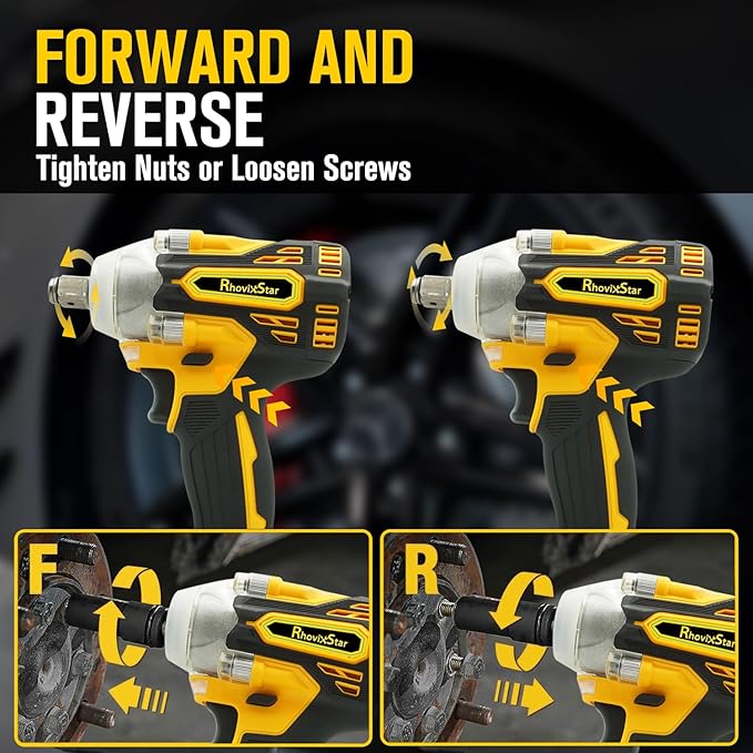 Rhovixster 1/2 Impact Gun, Cordless Impact Wrench Set, 1/2 Torque Impact, Brushless Motor High Torque Impact Guns with Battery and Charger