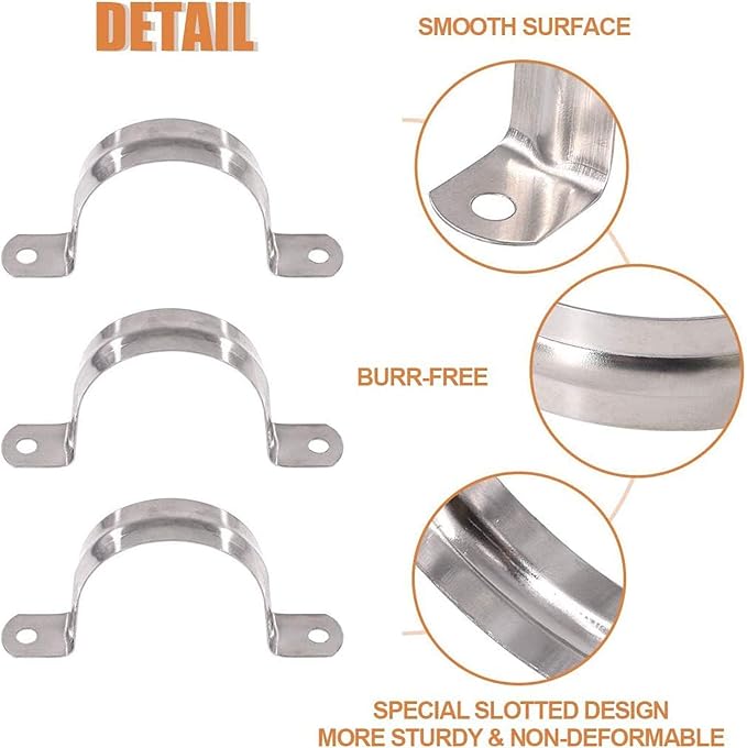 12 Pcs 2.5inch Rigid Pipe Strap,Two Hole Stainless Steel Strap U Bracket, Widened Tube Strap Tension Clip Assortment Kit Heavy Duty Pipe Clamp for Pipe Fixing（75mm）