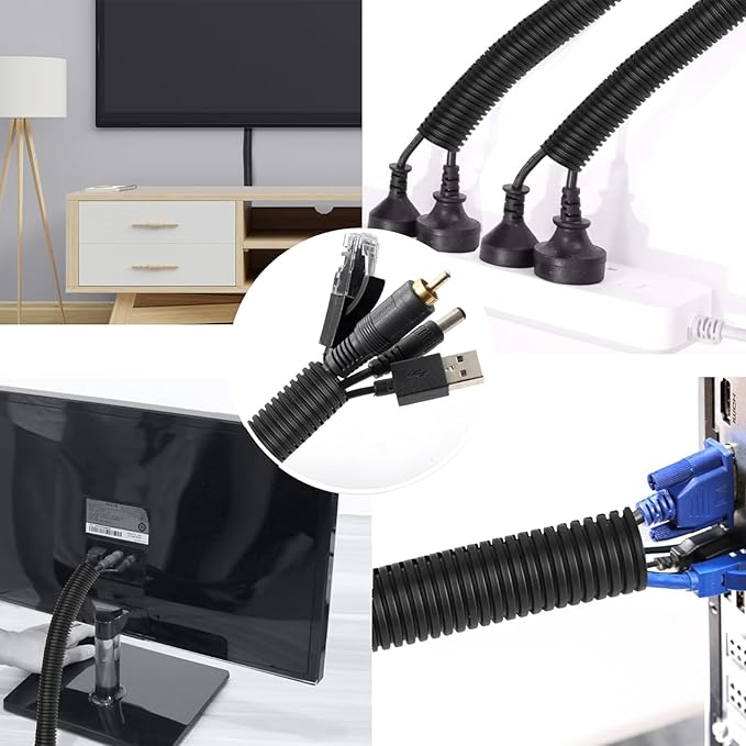 Sasylvia 1/4" x 200 ft Split Wire Loom Tubing Automotive Wire Loom Assortment Split Cable Sleeves Bulk Flexible Electrical Conduit Protective Kit