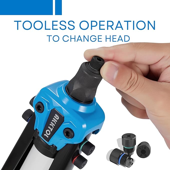 AKKTOL Rivet Gun Kit, 1/4" Pop Rivet Gun Kit with 210pcs Blind Rivets, Heavy Duty 13" Rivet Gun Tool with 5 Nosepieces incl. 3/16" & 1/8" for Metal, Gutter & Automotive