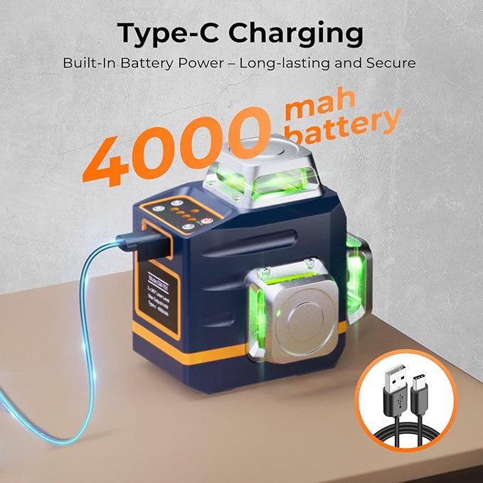 CIGMAN 3D Laser Level with Tripod,Remote Control,Compact Design,4000mAh Battery,Rotary Base,3x360°Self-Leveling Green Laser Leveler for Picture Hanging and DIY Projects