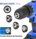 Jar-Owl 21V Cordless Drill, 350 in-lb Torque, 0-1350RMP Variable Speed, 10MM 3/8'' Keyless Chuck, 18+1 Clutch, 1.5Ah Li-Ion Battery & Charger for Home Tool Kit - Black & Blue