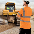 High Visibility Class 3 T Shirts，Hi Vis Safety Shirts with Reflective Strips and Pocket, Short Sleeve Quick Dry Mesh Construction Work Shirt for Men/Women Orange,4XL