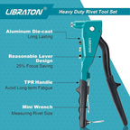 Libraton Heavy Duty Rivet Gun, Pop Rivet Gun Set, Professional Hand Riveter, Manual Riveting Tool with 110Pcs Rivets and 4 Interchangeable Heads, for Metal, Wood and Plastic