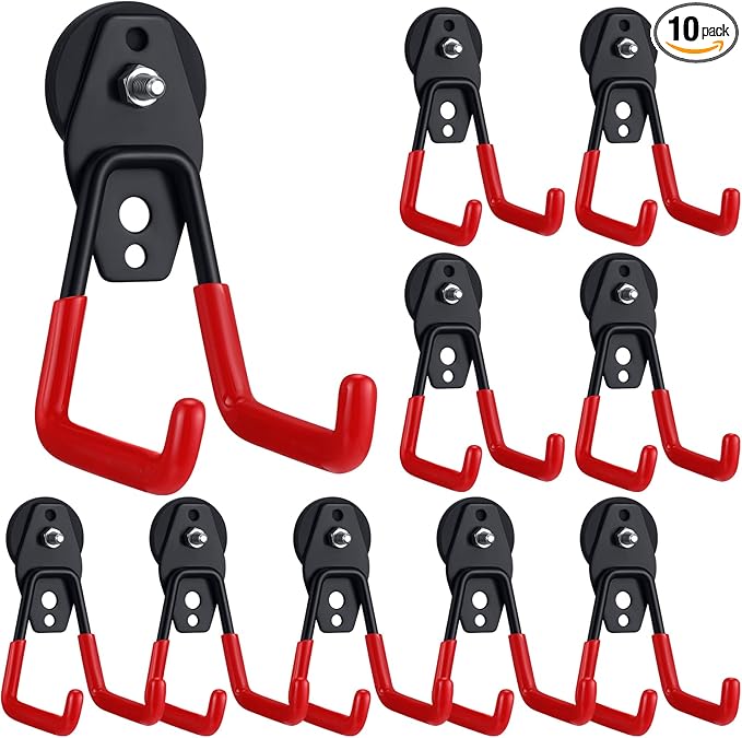 Landhoow Large Magnetic Hooks Heavy Duty Garage Magnet Hooks Strong Storage Utility Magnetic Hangers with Anti Slip Rubber Coating for Indoor and Outdoor Hanging(Red,10 Pcs)