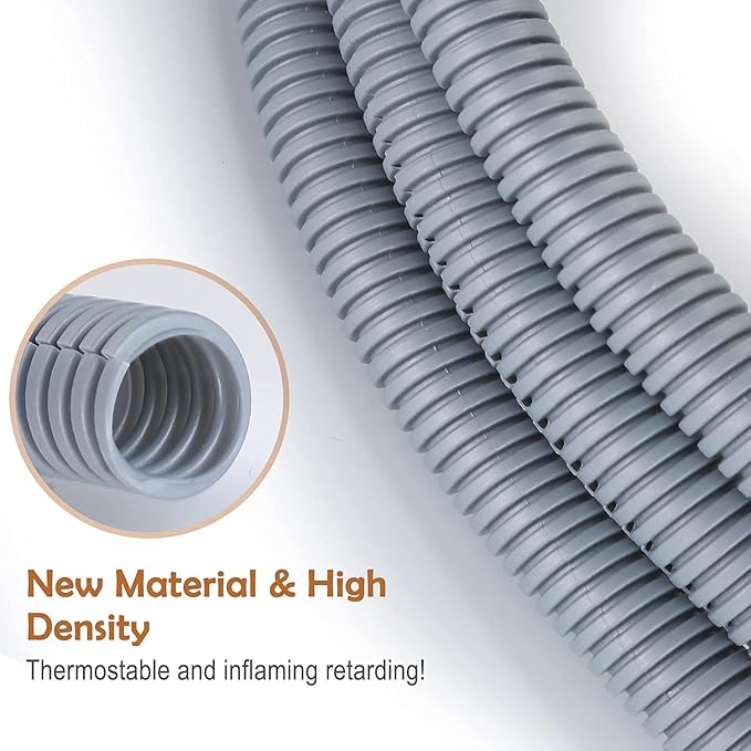 ZhiYo 20FT 3/8” Wire Loom Split Tubing Auto Wire Conduit Flexible Cover | High Temperature Heat Resistant -40F to 257F | Plastic Cover for Electrical Wires & Cables, Grey